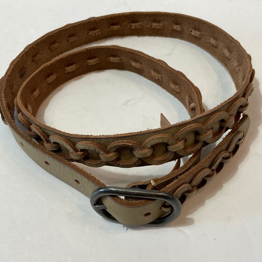Amsterdam Leather Circle Belt Full Grain leather Beige Antique Silver Buckle Med